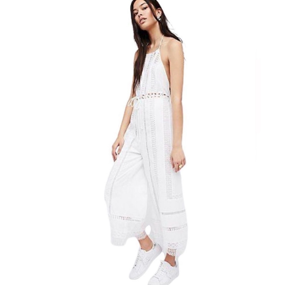 Free People Sydney Sky Lace Halter Jumpsuit White | Size S